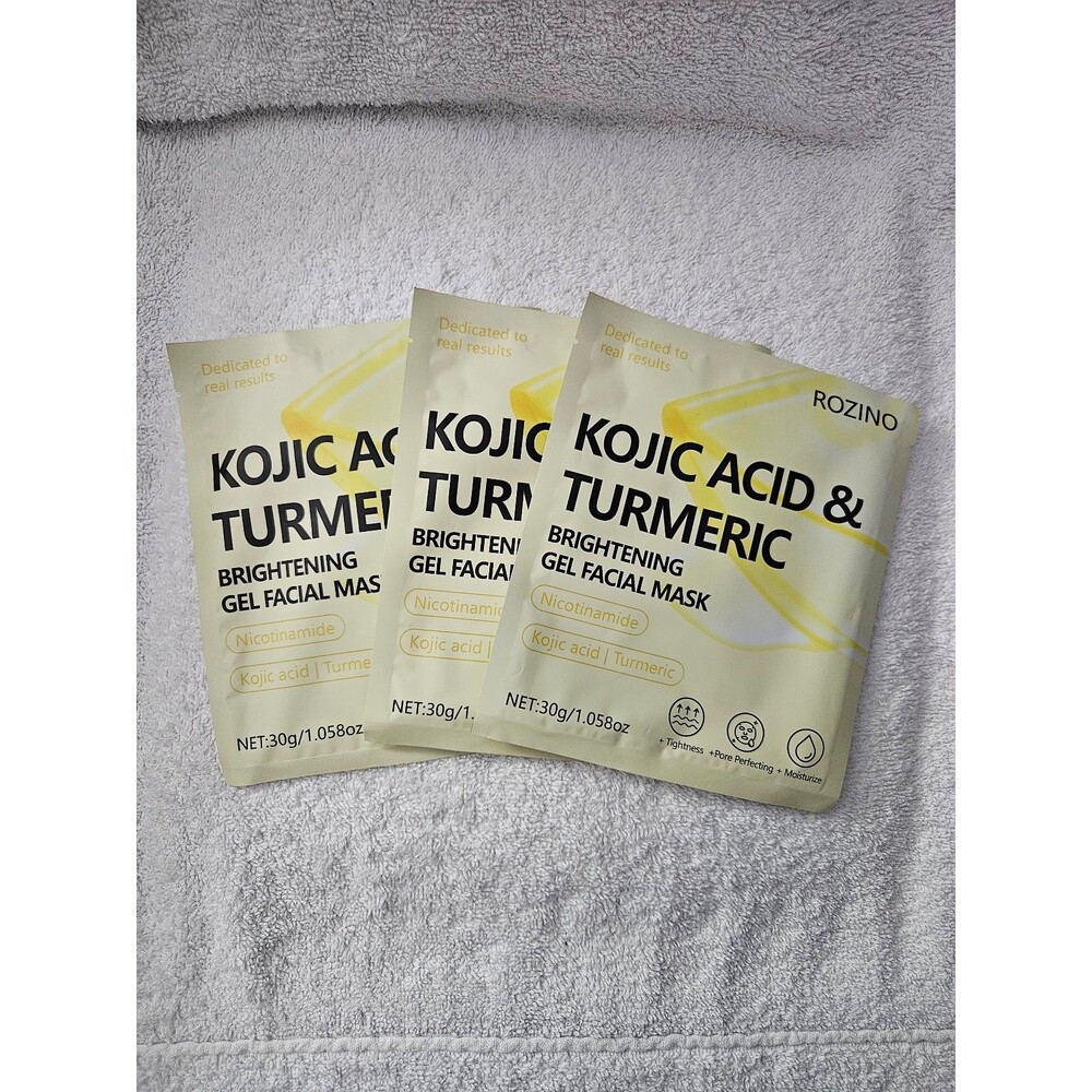 Lot of 3 Rozino Kojic Acid Turmeric Brightening Gel Facial Mask K-Beauty Glass